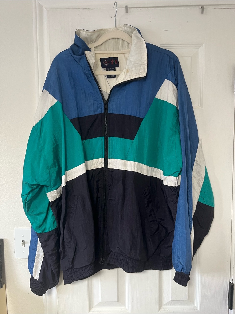 Men's 90s vintage roundtree & Yorke windbreaker teal/blue/black/grey size L